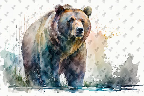 Grizzly Watercolor Animal Print for Rustic Decor