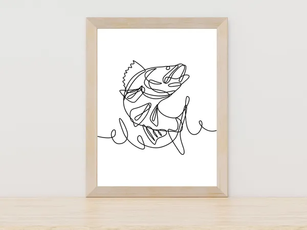 Fish Line Art, Minimal Ocean Wall Art Print