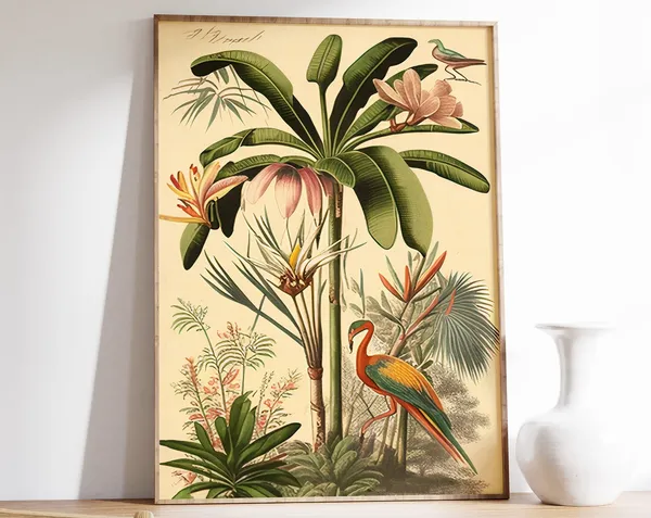 Vintage Botanical Poster, Floral Jungle Travel Poster