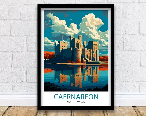 Caernarfon Castle Travel Poster, Wales Illustration