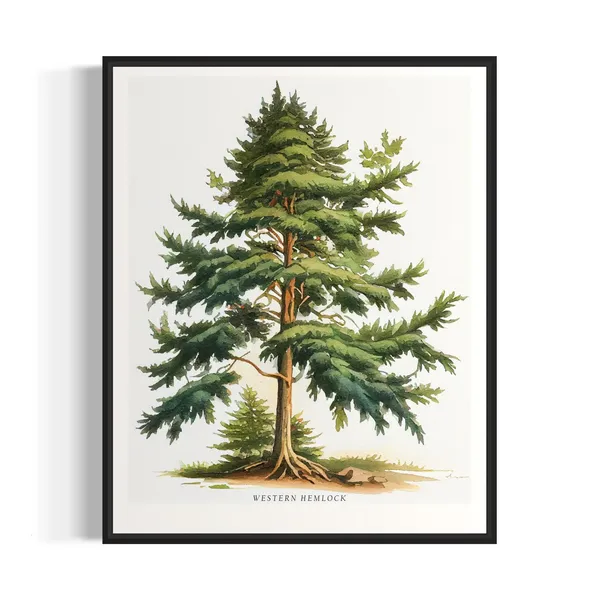 Western Hemlock Tree Art Print, Nature Wall Decor