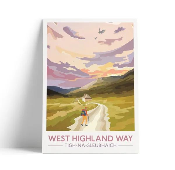 West Highland Way Travel Poster, Scottish Hillwalker Route