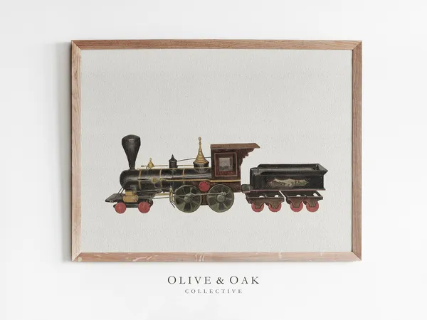 Vintage Toy Train Drawing, Nursery Decor Art Print