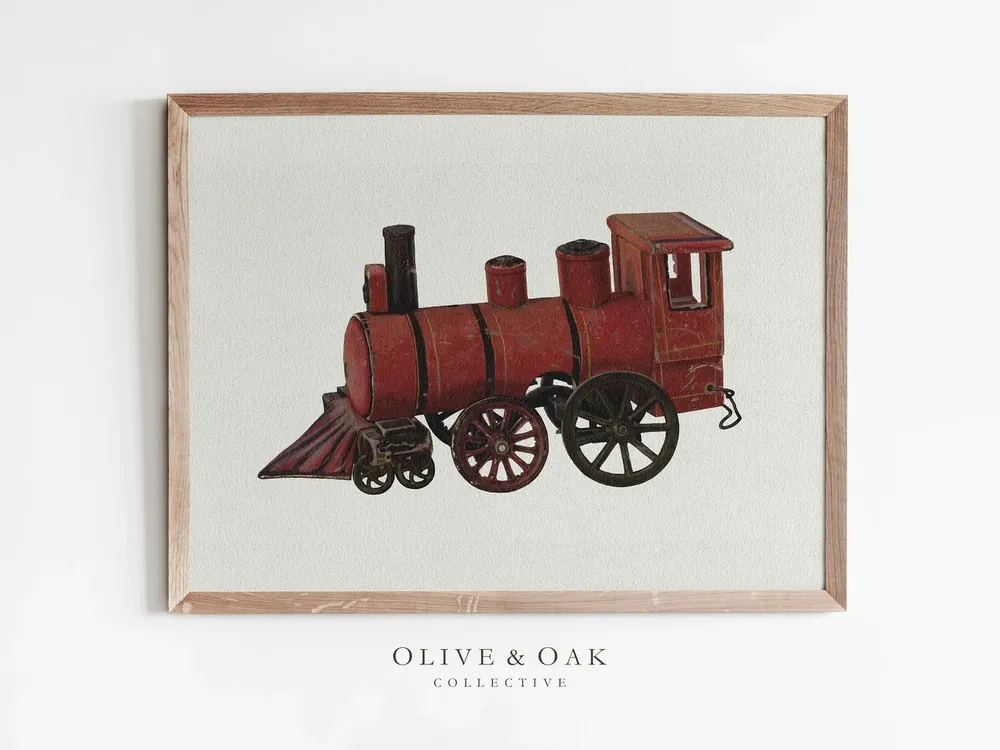 Locomotive Drawing Toy Train Art Print, Nursery Decor