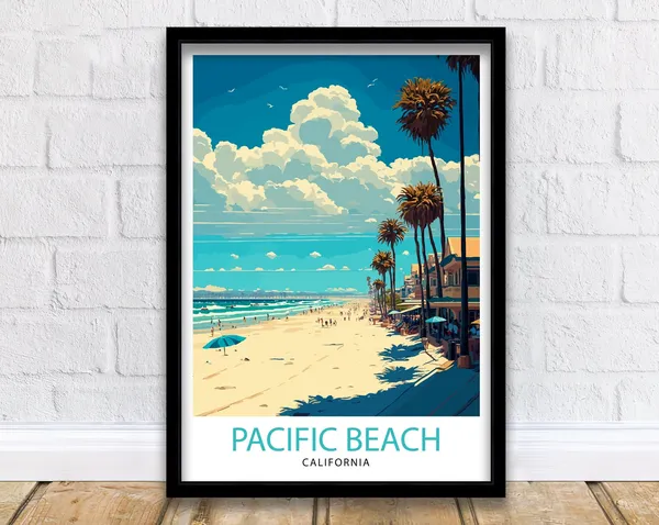 Pacific Beach California Travel Poster, Wall Decor