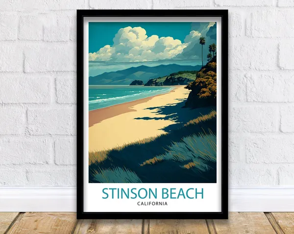 Stinson Beach California Illustration Travel Poster