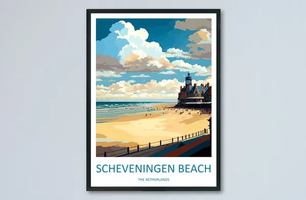 Scheveningen Beach Travel Poster, Netherlands Art Print
