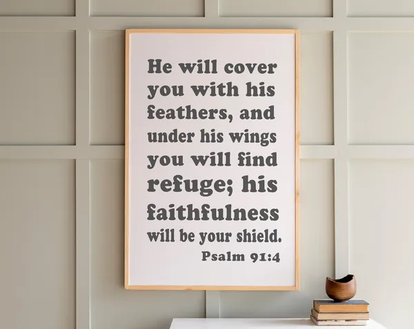 Psalm 91 Kids Room Bible Verse Wall Art Print