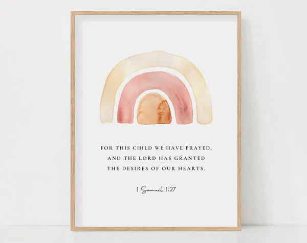 1 Samuel 1:27 Watercolor Rainbow Scripture Art Print