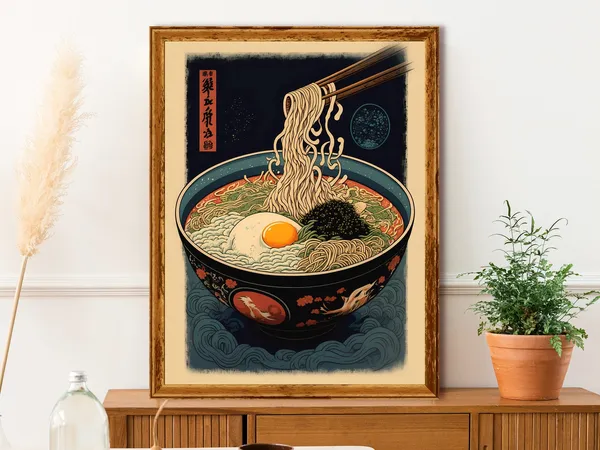 Japanese Ramen Bowl Vintage Ukiyo-E Art Print