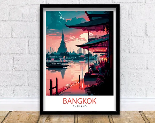 Bangkok Thailand Travel Poster, Asia Wall Decor