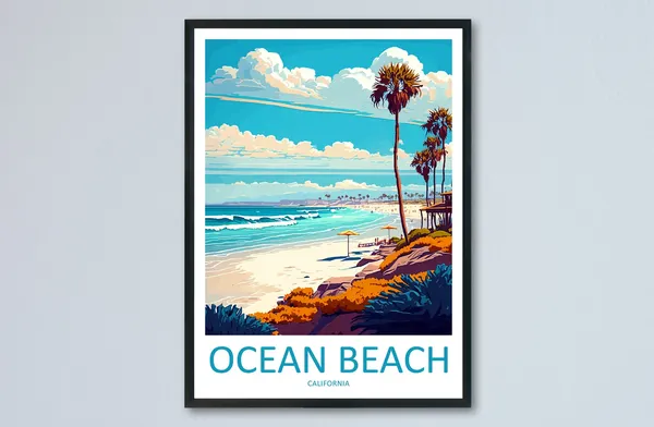Ocean Beach Travel Poster, California Wall Art