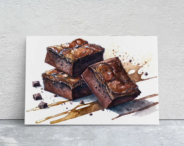 Brownie Watercolor Chocolate Art Print for Kitchen