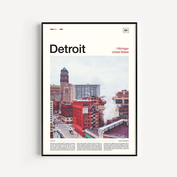Detroit Travel Poster, Detroit Skyline Art Print