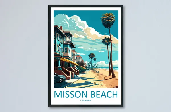 Mission Beach Travel Poster, California Wall Art