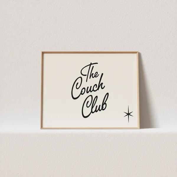 Retro Couch Club Poster, Horizontal Typography Art