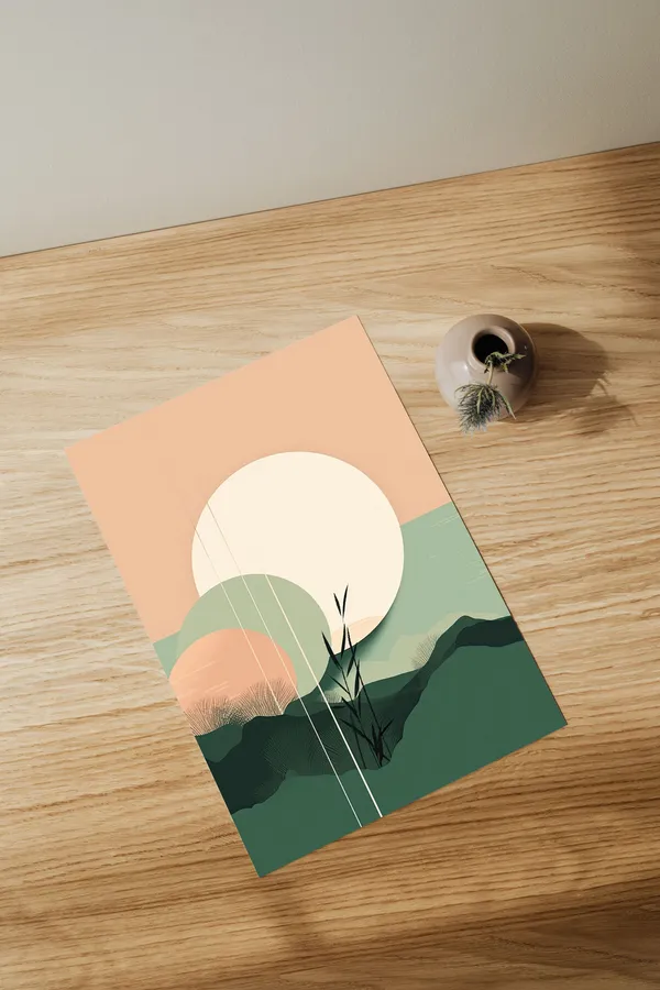 Modern Sun Abstract Landscape, Boho Art Print