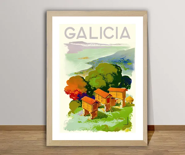 Galicia Spain Vintage Travel Poster, Europe Travel Poster