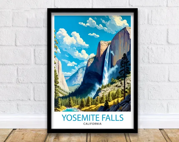 Yosemite Falls Travel Poster, National Park Landscape