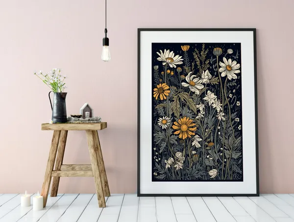 Vintage Wildflowers Poster Print, Bohemian Artwork