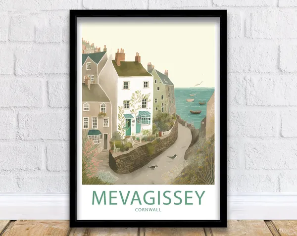 Mevagissey Travel Poster, Cornwall Scenic View