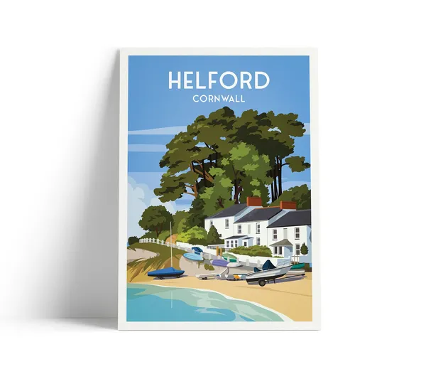 Helford Cornwall Travel Poster, England Passage Beach