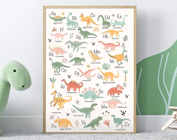 Dinosaur Alphabet Watercolor Nursery Art Print