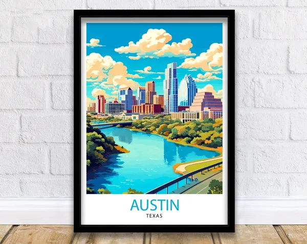 Austin Texas Travel Poster, Cityscape Wall Art