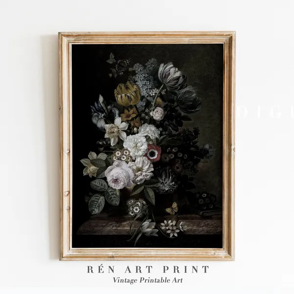Moody Floral Vintage Botanical Art Print