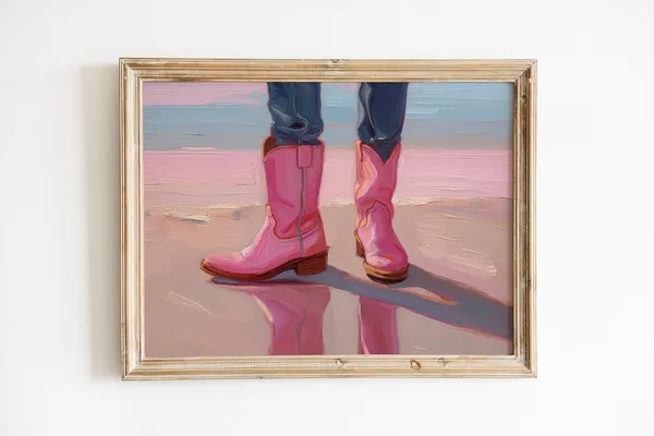 Retro Cowgirl Boot Print, Coastal Farmhouse Art Print