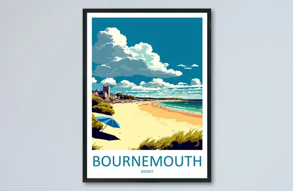 Bournemouth Travel Poster, England Beach Wall Art