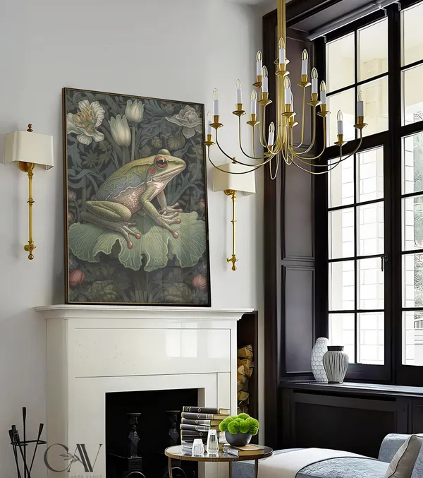 William Morris Inspired Frog Art Print, Bathroom Decor