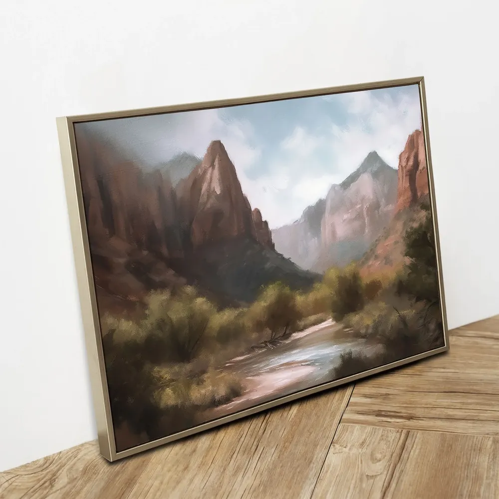 Zion National Park Vintage Oil Painting, Utah Travel Poster - Image 2