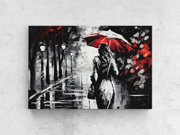 Woman With Umbrella in the Park, Oil Painting Print