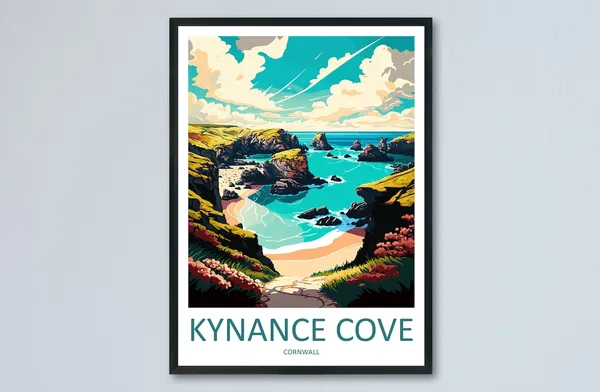 Kynance Cove Travel Poster, England Landscape