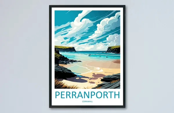 Perranporth Travel Poster, England Wall Art