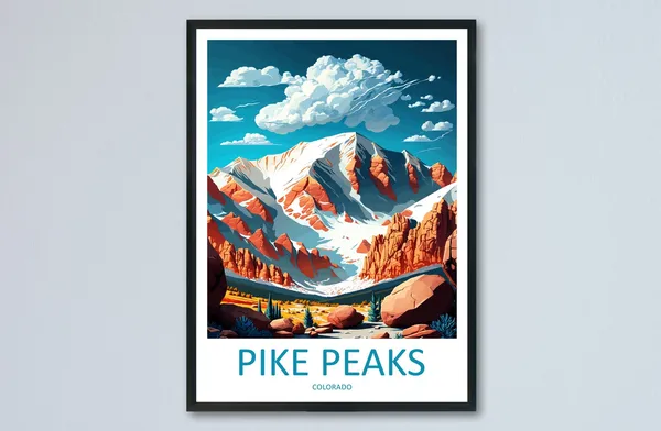 Pike Peaks Travel Poster, Colorado Wall Art