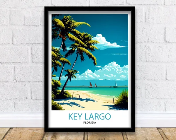 Key Largo Florida Travel Poster, Beach House Decor