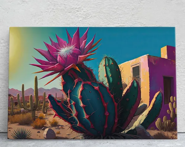 Blooming Cactus Southwest Art Print, Surreal Desert