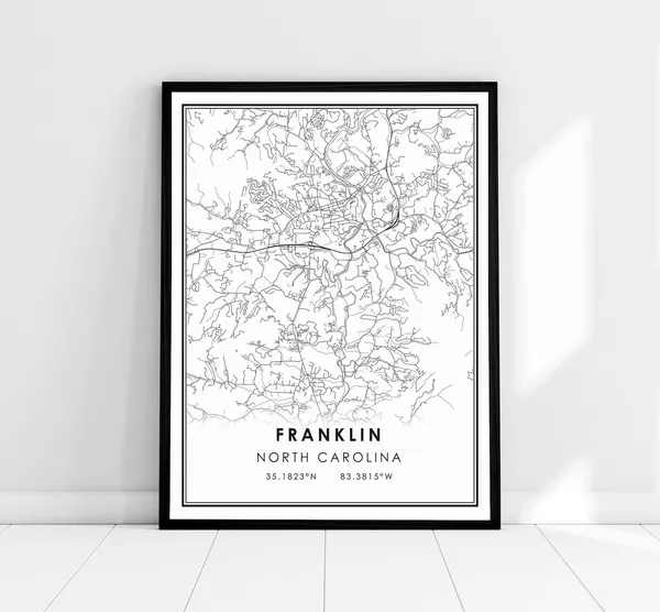 Franklin North Carolina Map Print, Travel Poster