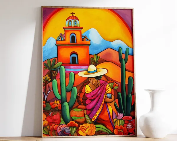 Mexican Culture Poster, Floral Vintage Art Print