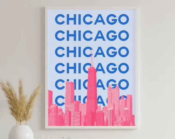 Chicago Preppy Travel Poster, Trendy Retro Print