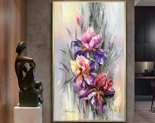 Purple Iris Abstract Floral Vertical Wall Art Print