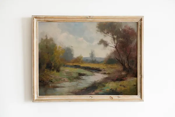 Rustic Summer Landscape Art Print, Vintage Oil Painting