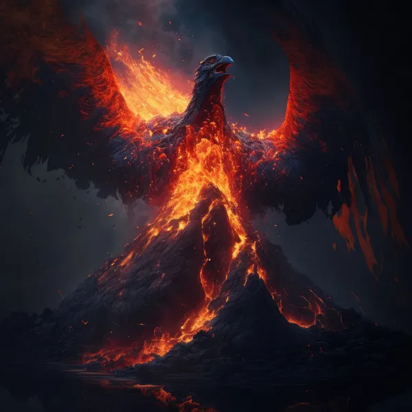 Volcano Phoenix Fantasy Art Poster