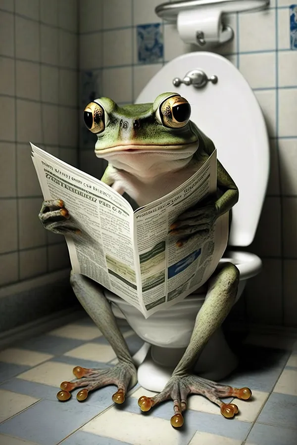 Frog Sitting on the Toilet Reading a Newspaper Poster