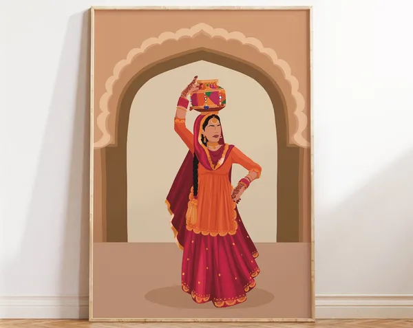 Punjabi Jago Dance Portrait, Indian Culture Art Print