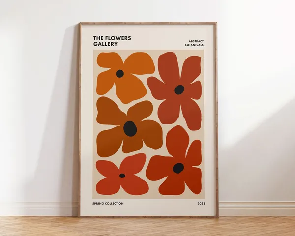 Abstract Retro Floral Print, 60s-70s Botanical Poster