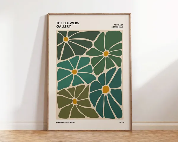 Abstract Retro Floral Print, Funky Botanical Poster