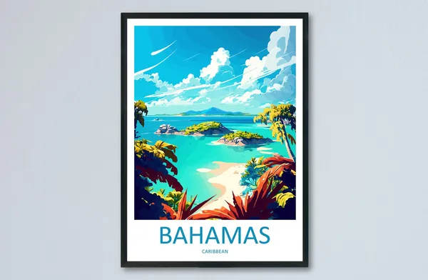 Bahamas Travel Poster, Caribbean Home Decor Art
